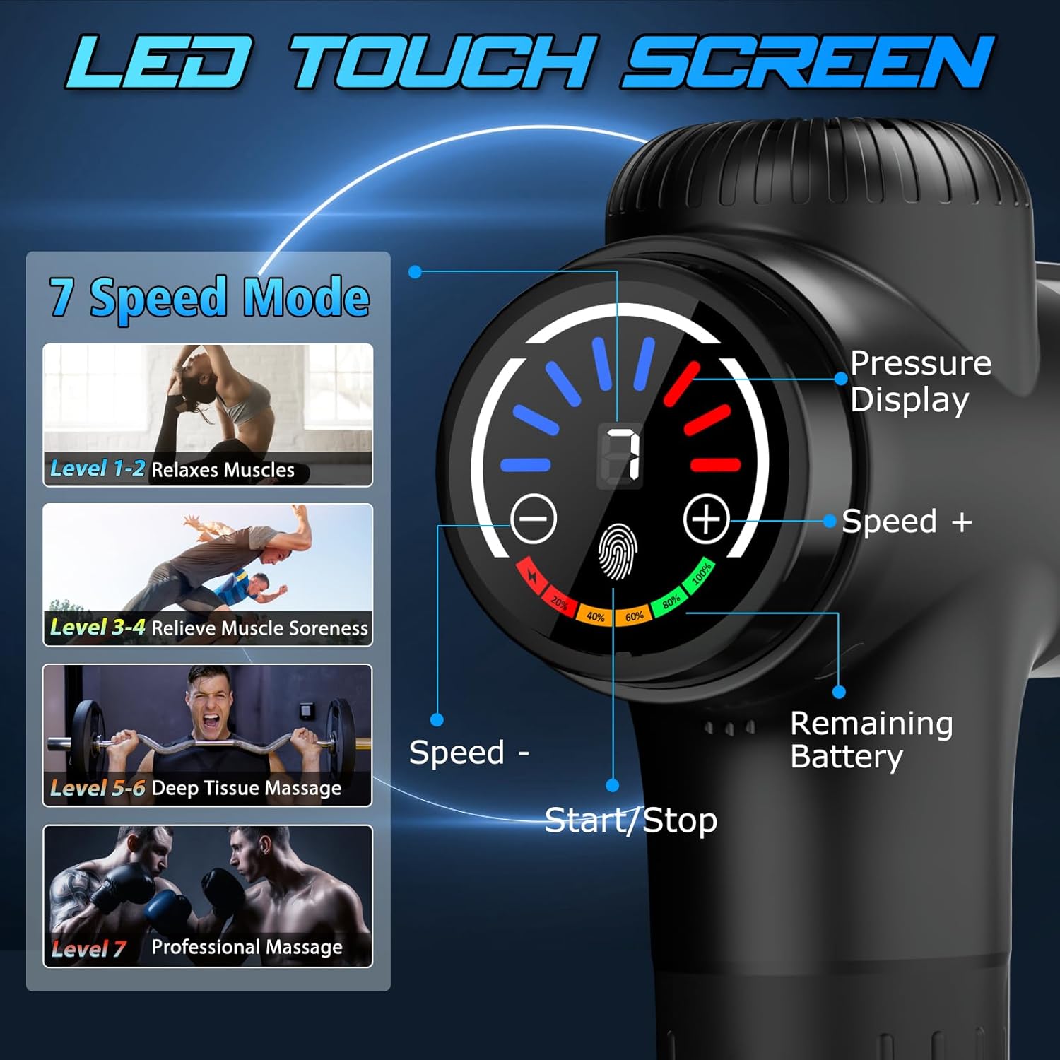 TOLOCO Massage Gun X8 — Quiet Percussion Massager with 10 Attachments for Deep-Tissue Relief, Athletic Recovery & Full-Body Use thumbnail 7