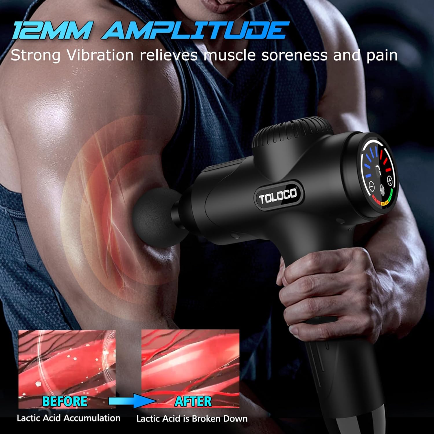TOLOCO Massage Gun X8 — Quiet Percussion Massager with 10 Attachments for Deep-Tissue Relief, Athletic Recovery & Full-Body Use thumbnail 5