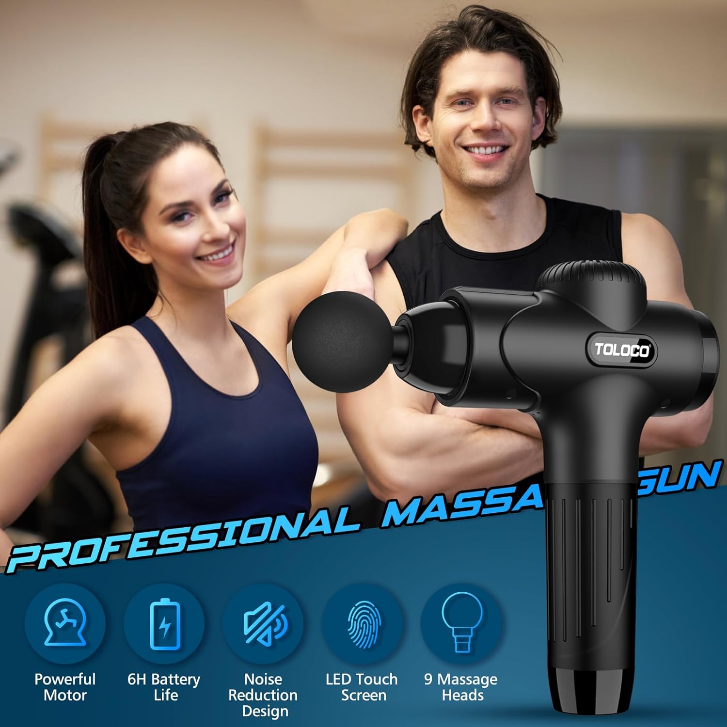TOLOCO Massage Gun X8 — Quiet Percussion Massager with 10 Attachments for Deep-Tissue Relief, Athletic Recovery & Full-Body Use thumbnail 2